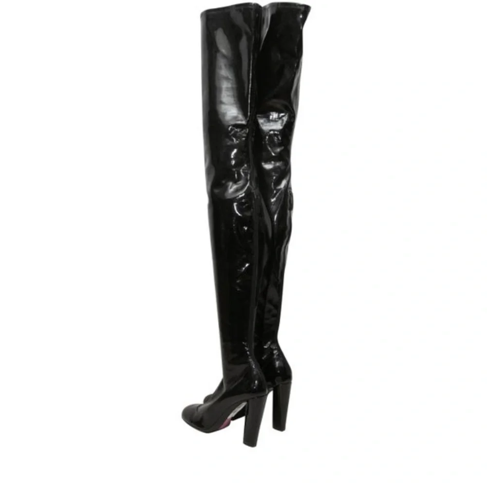 Black Emporio Armani Patent Over-The-Knee Heeled Boots Size 37